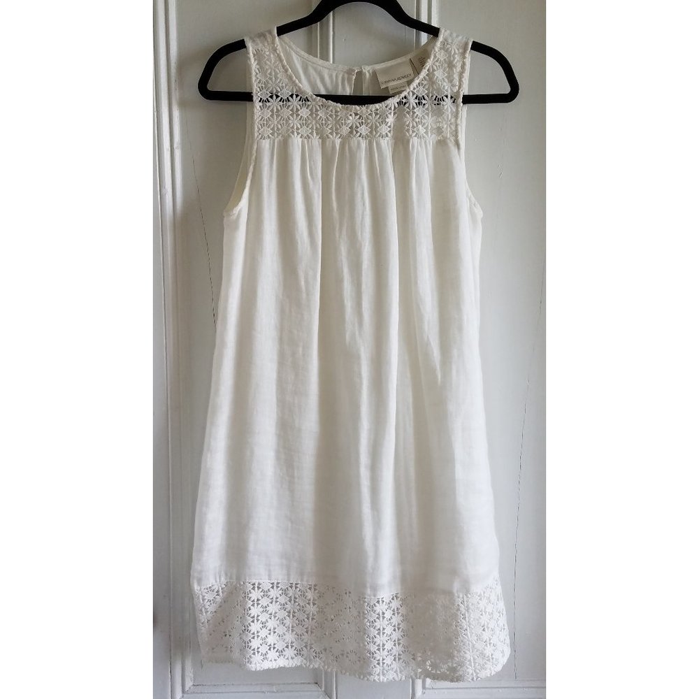 Cynthia Rowley Shift Dress~Sheer White Linen~Lace Borders~Cotton Lining~S Lovely